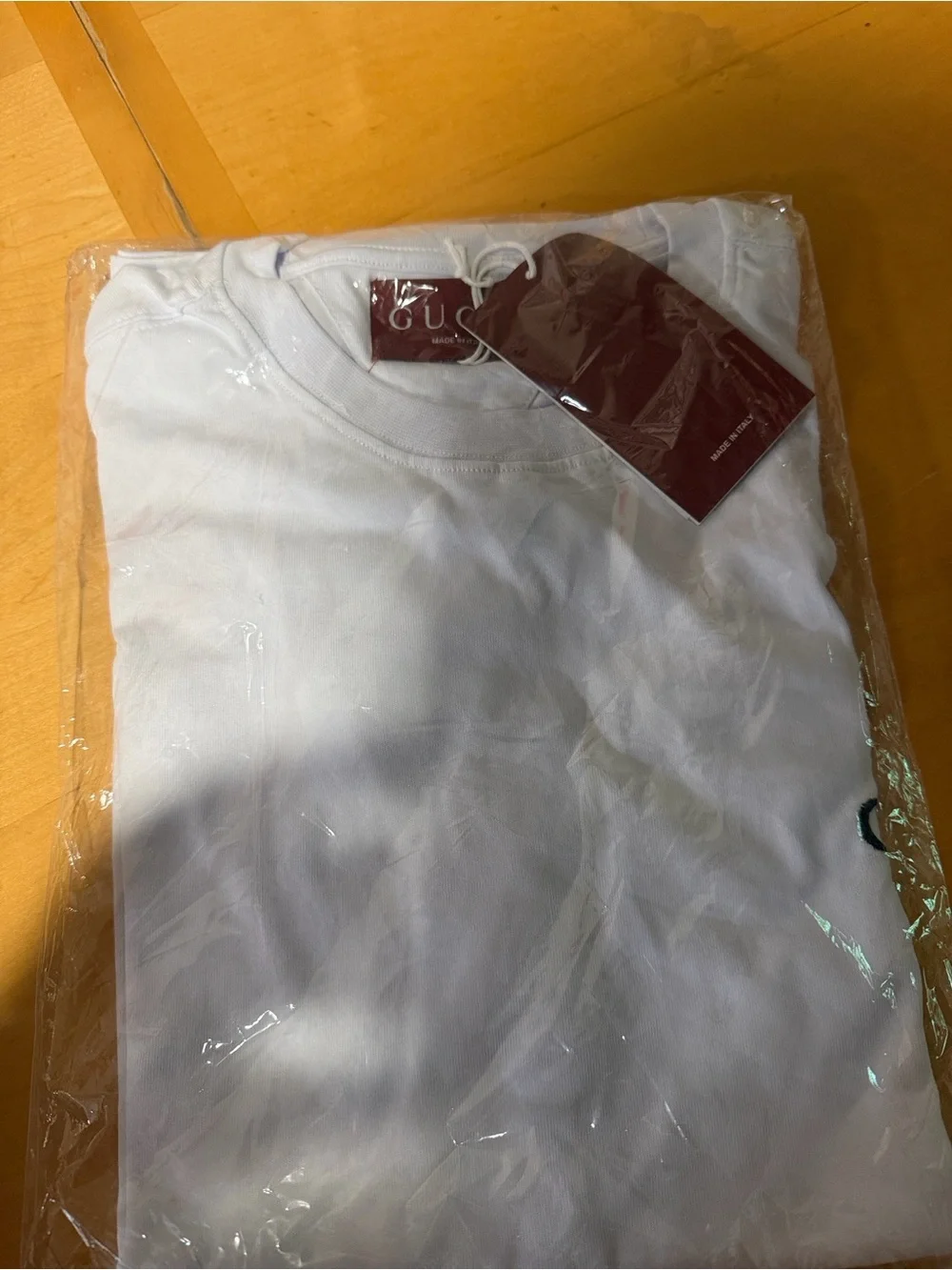 Gucci White Short Sleeve Tee with Red Logo and Black-Red Sleeve Trim